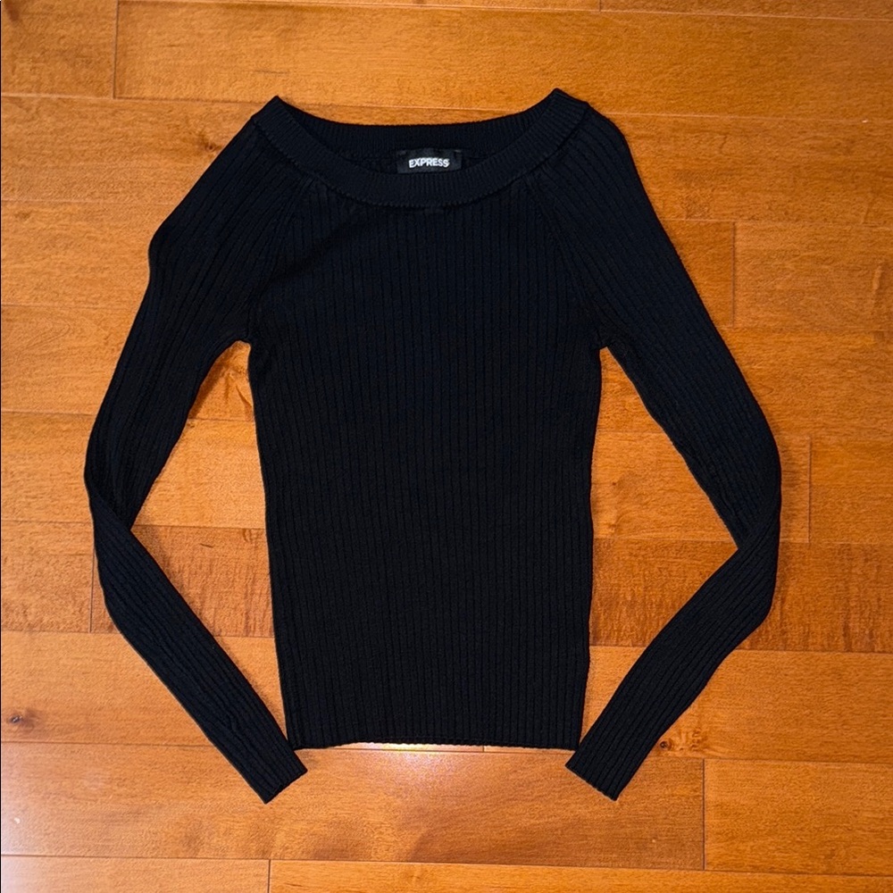 Express Black Ribbed Knit Top